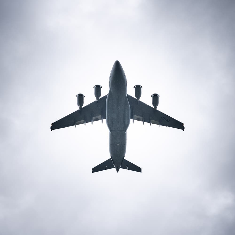 Closeup of a plane directly above