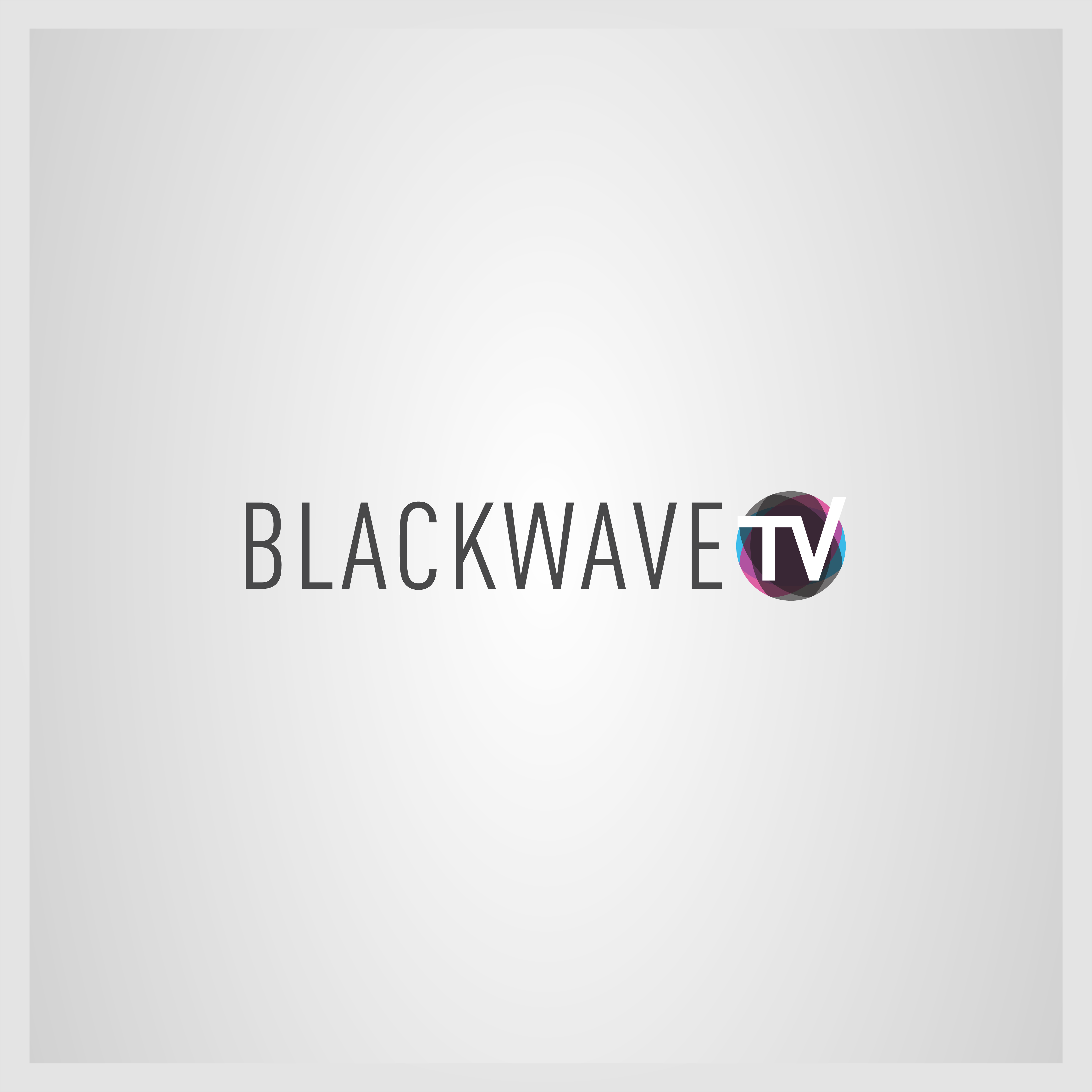 Logo treatment reading BLACKWAVE TV with TV being encircled in a faceted gem