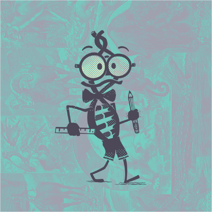 Cartoon character of a dna strand carrying a pencil and ruler