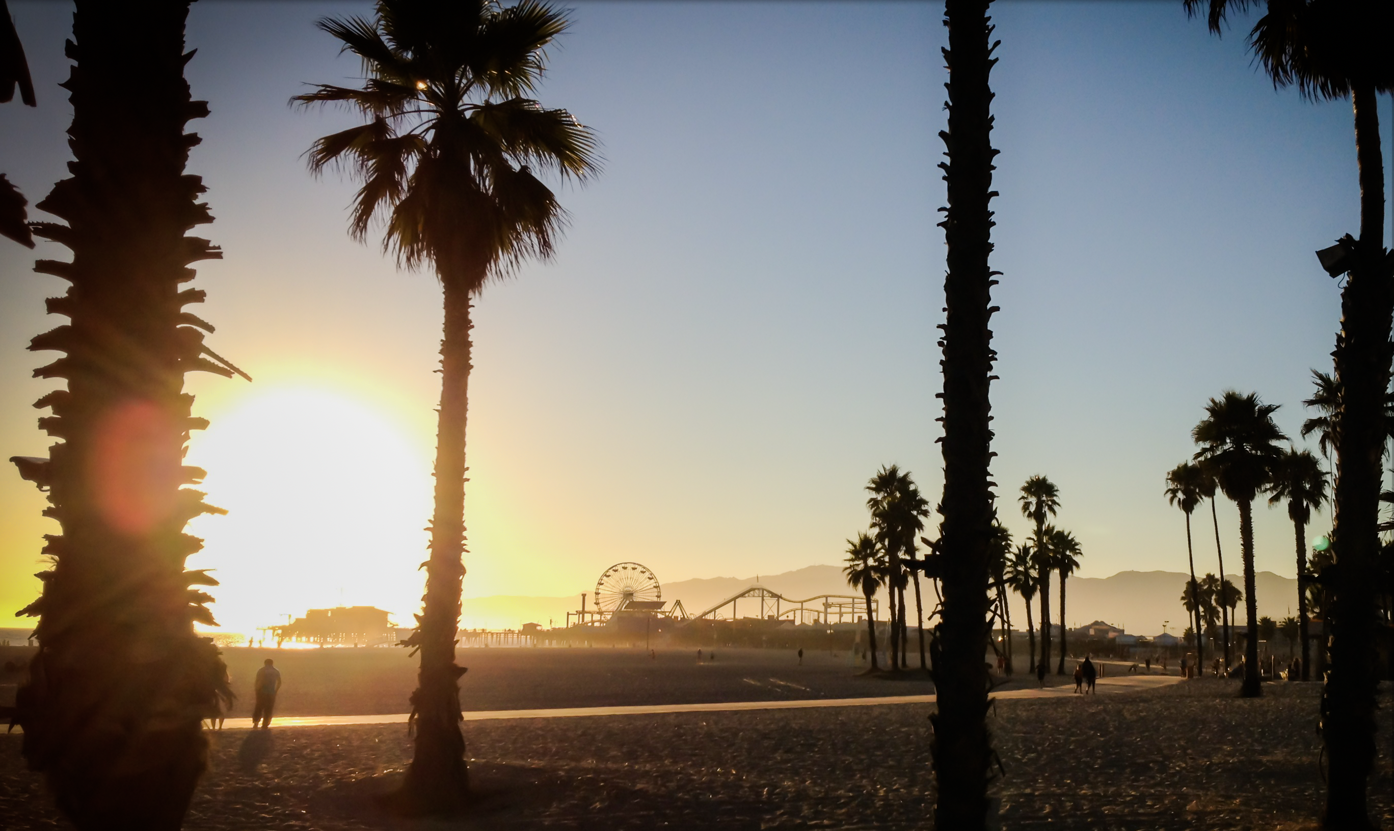 Looking at Santa Monica pier from down the beach